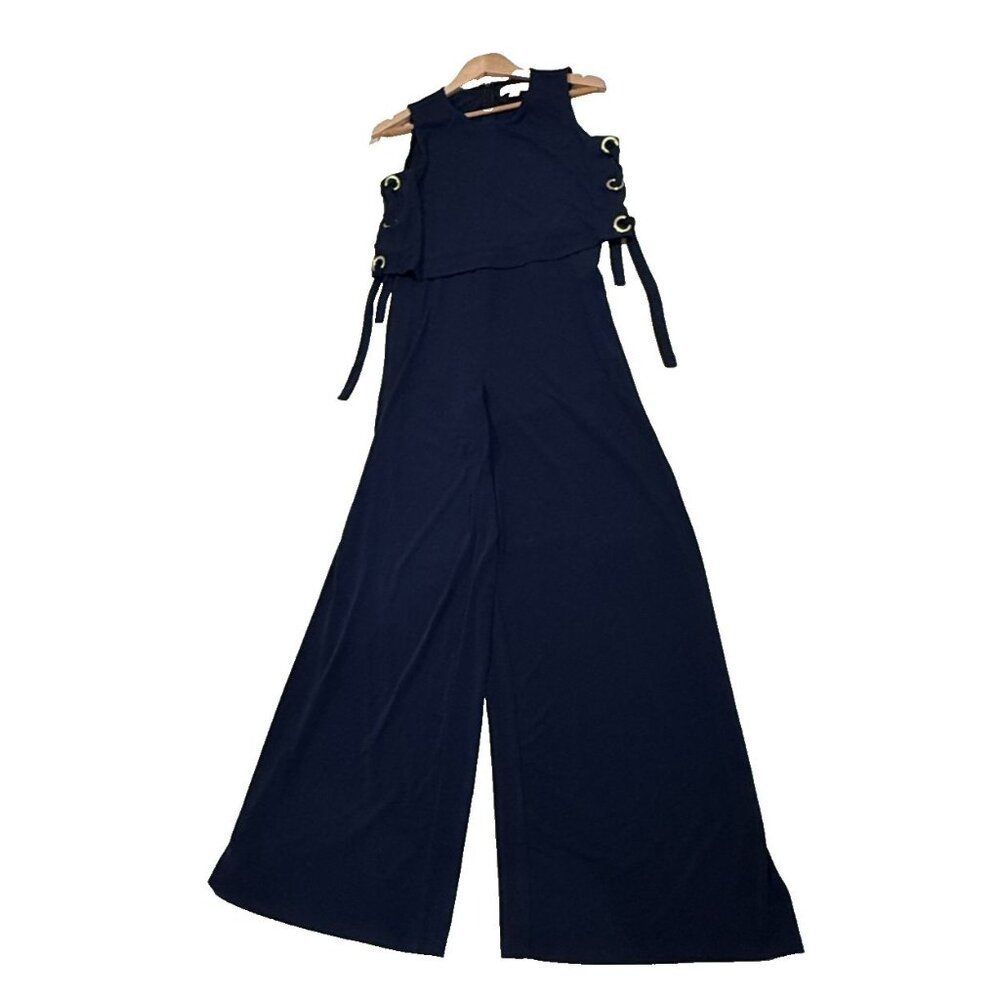Michael Kors Navy Blue Lace Up Grommet Sleeveless Wide Leg Jumpsuit Size Medium